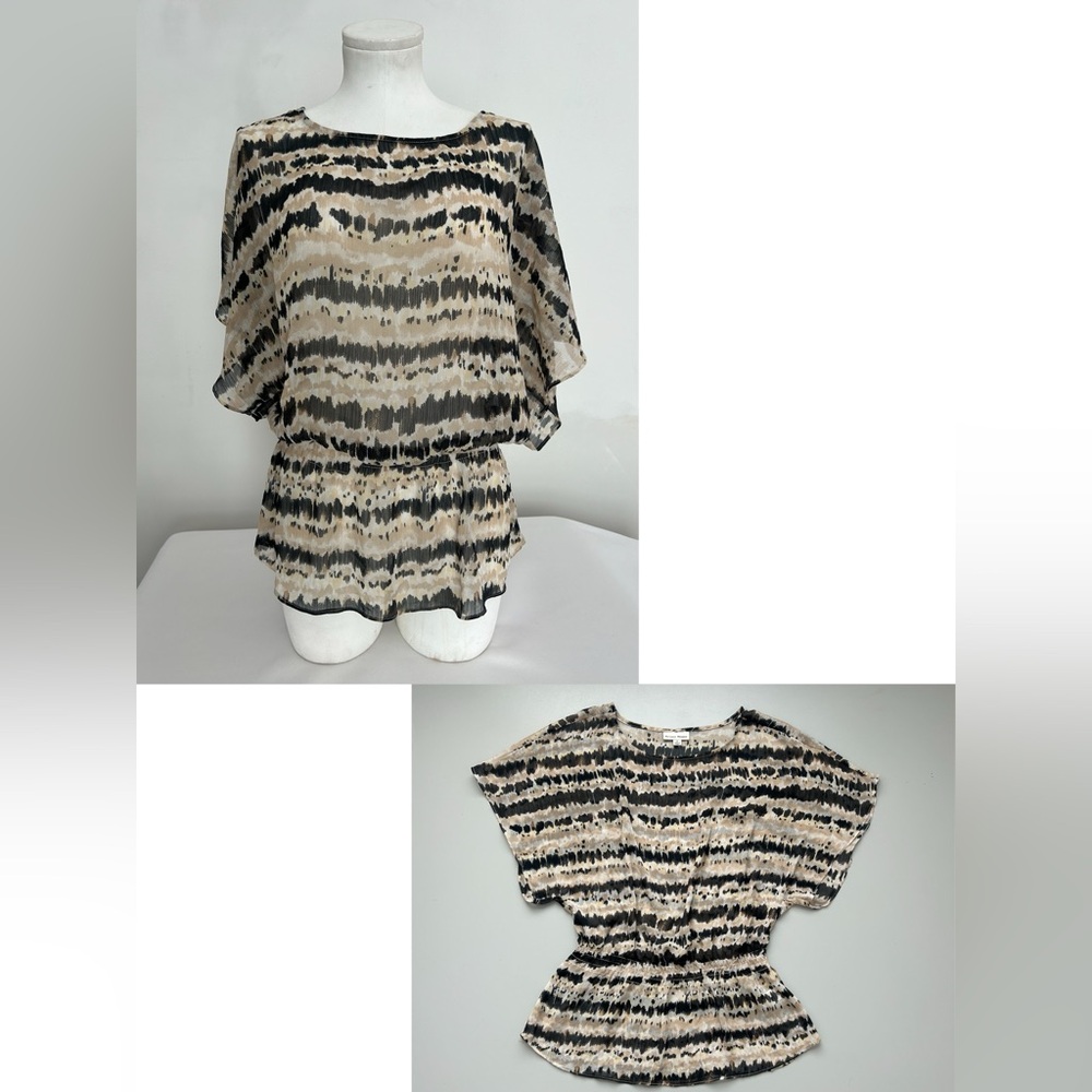 Studio Works Cream / Black/ Tan Sheer Blouse Women Size M (Medium) - Picture 2 of 9